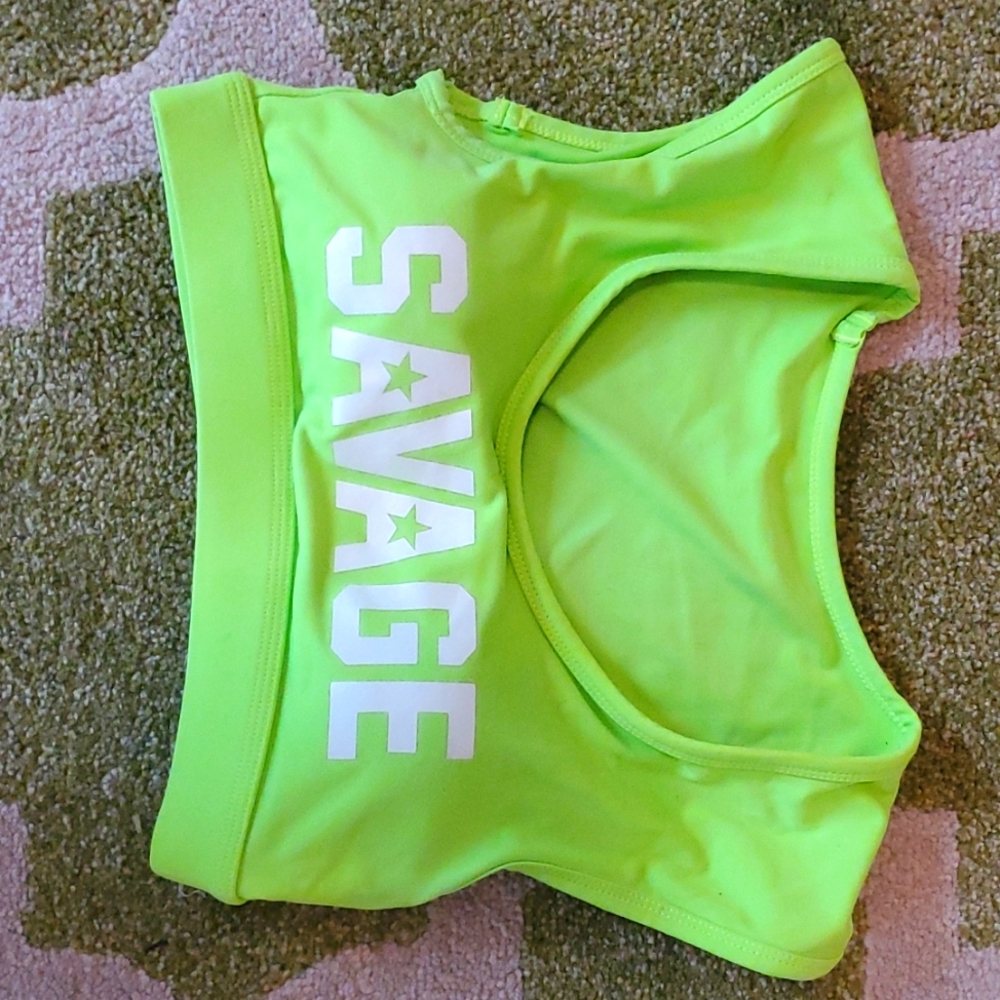 Savage barbell crop tank sports bra bright green sm